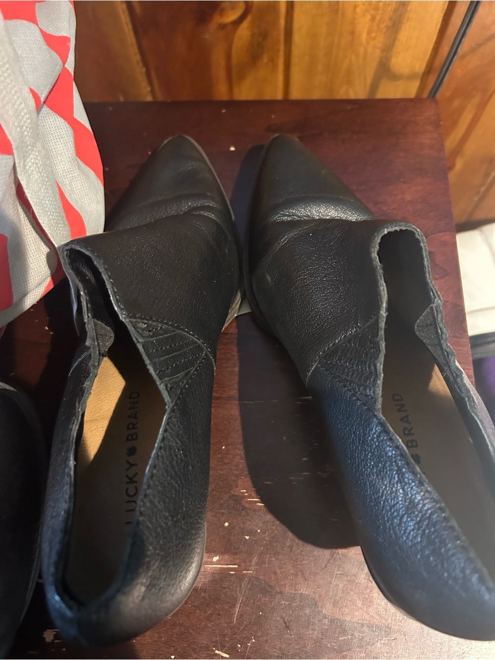 Lucky Brand Black Pointed Leather Slip-On Flats